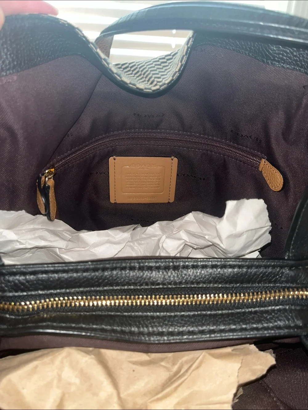 COACH Black & White Patterned Tote Bag with Black Trim